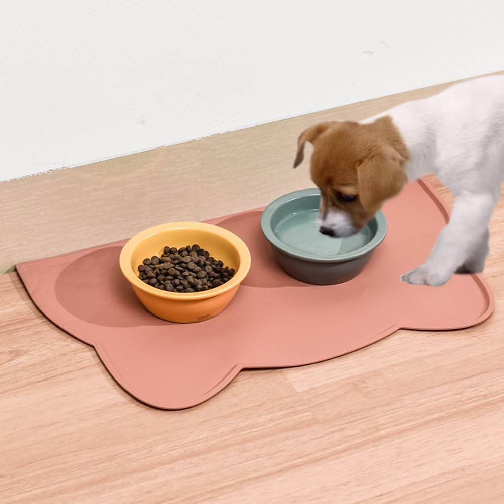 2Pcs Pet Feeding Mat, Betterjonny 24 * 44Cm Silicone Cat Food Mat Pink Grey Non-Slip Food Mat Raised Edge Waterproof Dog Water Bowl Tray Cushion image number 2