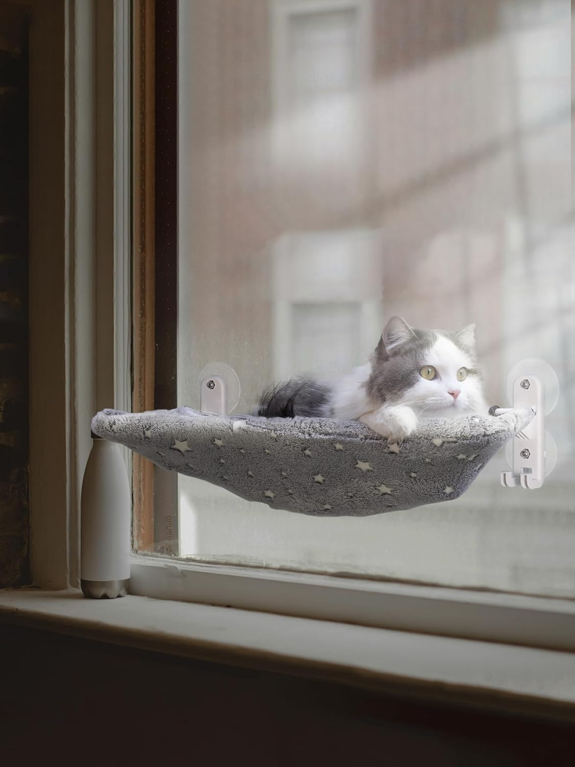 Large Foldable Cat Window Perch for Average Cats &ndash; Double-Sided Glow Fabric Cover, Hook-On Cat Window Hammock, Space-Saving Cat Window Bed image number 6