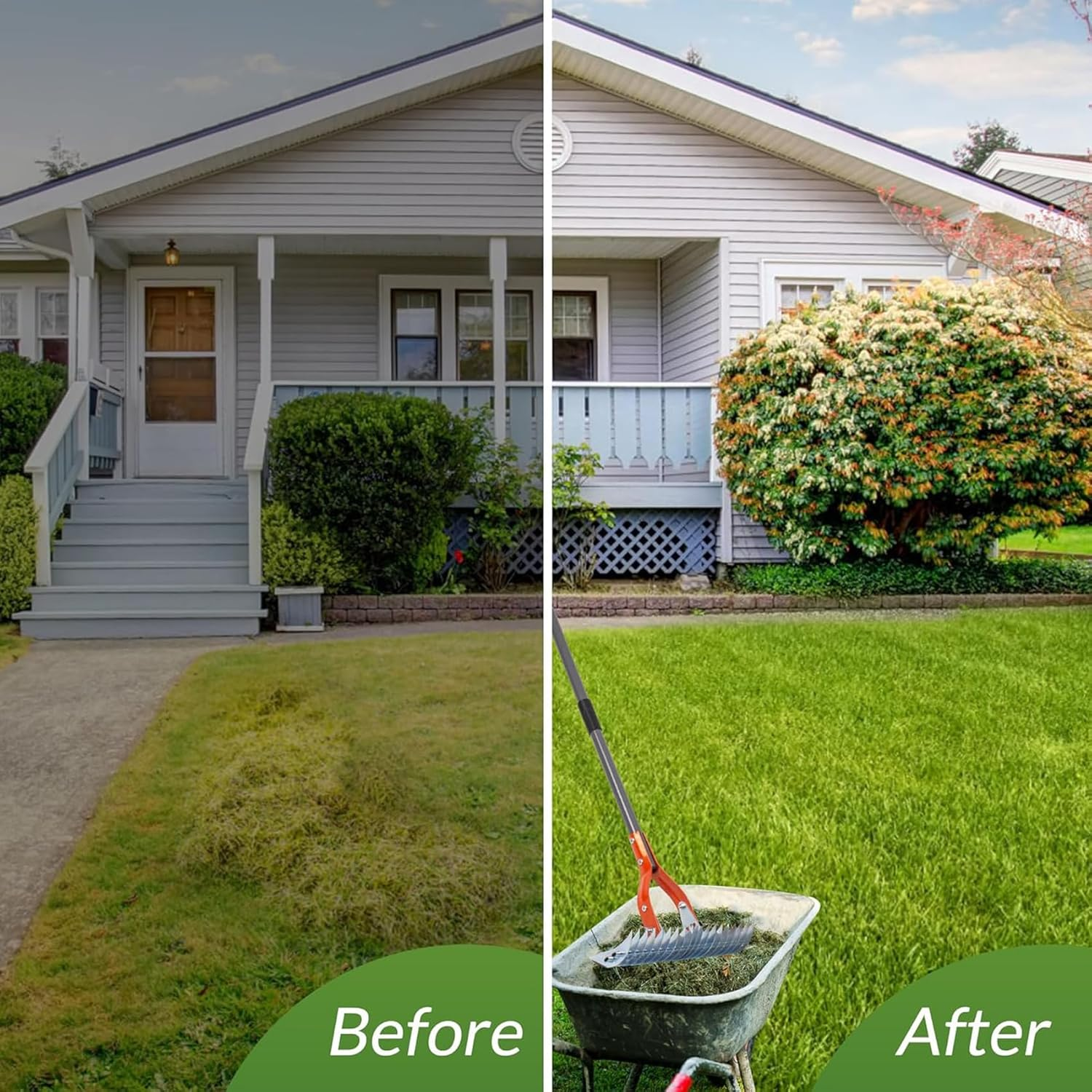 Thatch Yard Rake, Lawn Steel Metal Garden Thatching with Handle, Grooming Dethatcher for Cleaning Dead Grass, 38*178Cm image number 4