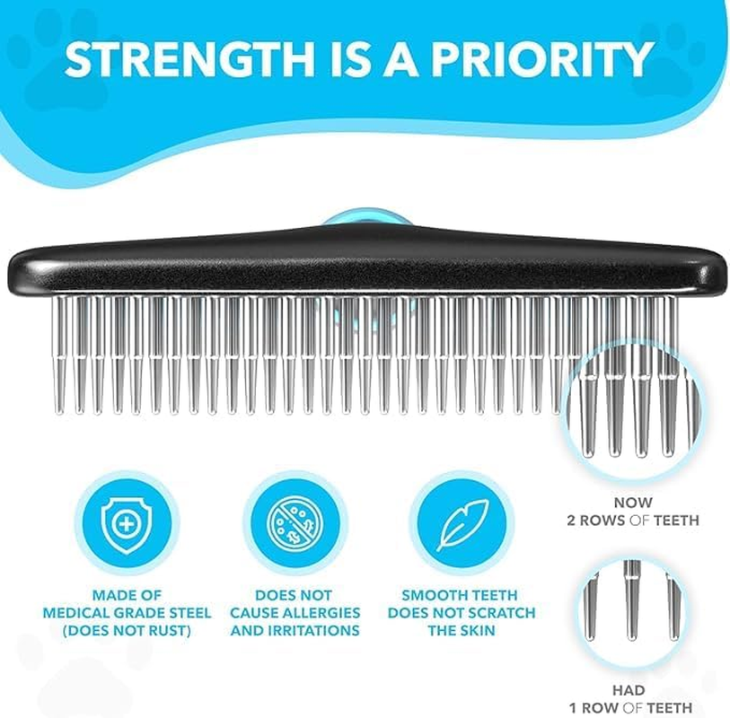 Dog Rake Deshedding Dematting Brush Comb - Undercoat Rake for Dogs, Cats, Rabbits, Matted, Short or Long Hair Coats - Brush for Shedding, Double Row of Stainless Steel Pins - Reduce Shedding by 90% (Pink) image number 5