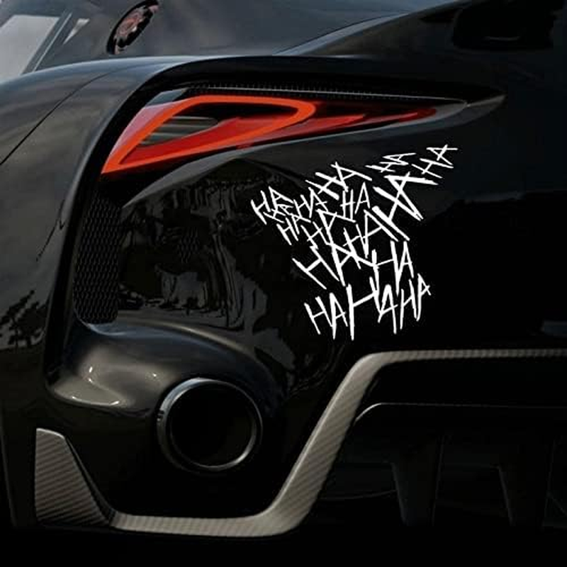 2Pcs Hahaha Car Decal Sticker,Funny Helmet Stickers Motorcycle Helmet Decal,Waterproof Durable Text Decals for Laptop,Window, Car, Auto, Bumper (White)