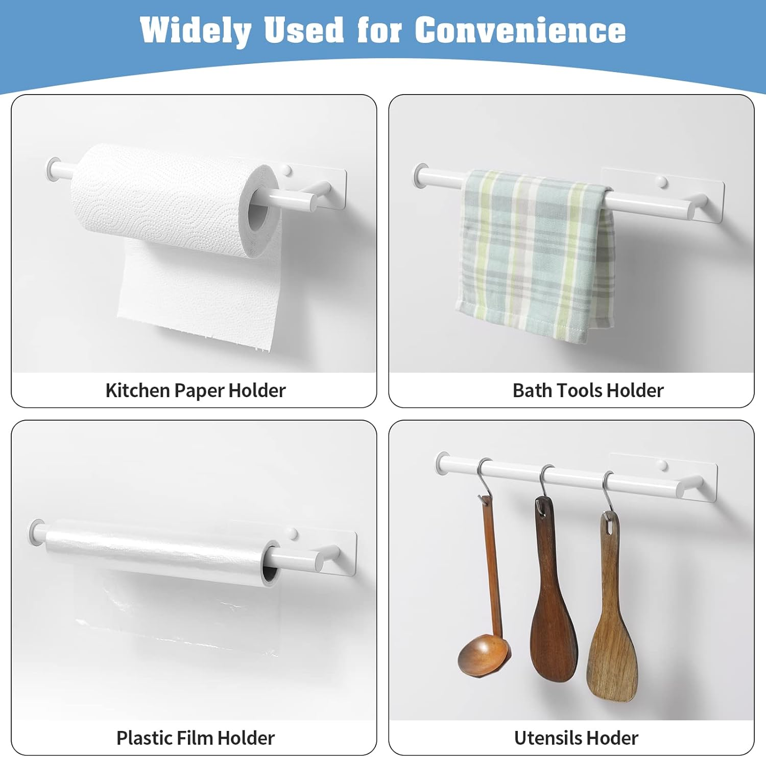 Theaoo White Paper Towel Holder - under Cabinet Paper Towel Holder for Kitchen, Adhesive Paper Towel Roll Rack for Bathroom Towel, Wall Mounted Matte Black Paper Towel Rack, SUS304 Stainless Steel image number 5