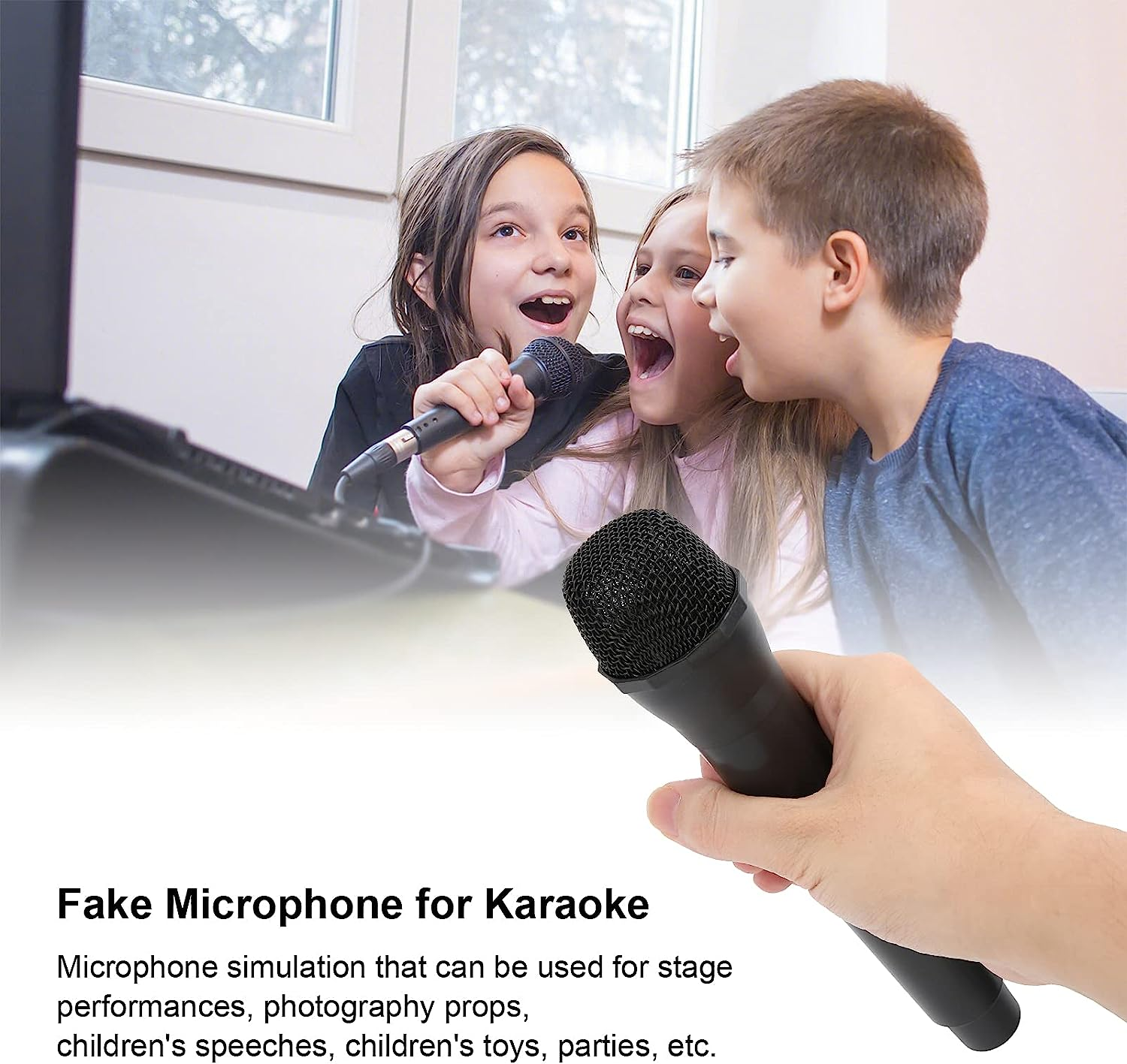 Plastic Prop Mic, Highly Simulated Mini Microphone Toy for Stage Performances, Photography Props, Children'S Speeches, Parties (Black) - Gold image number 5