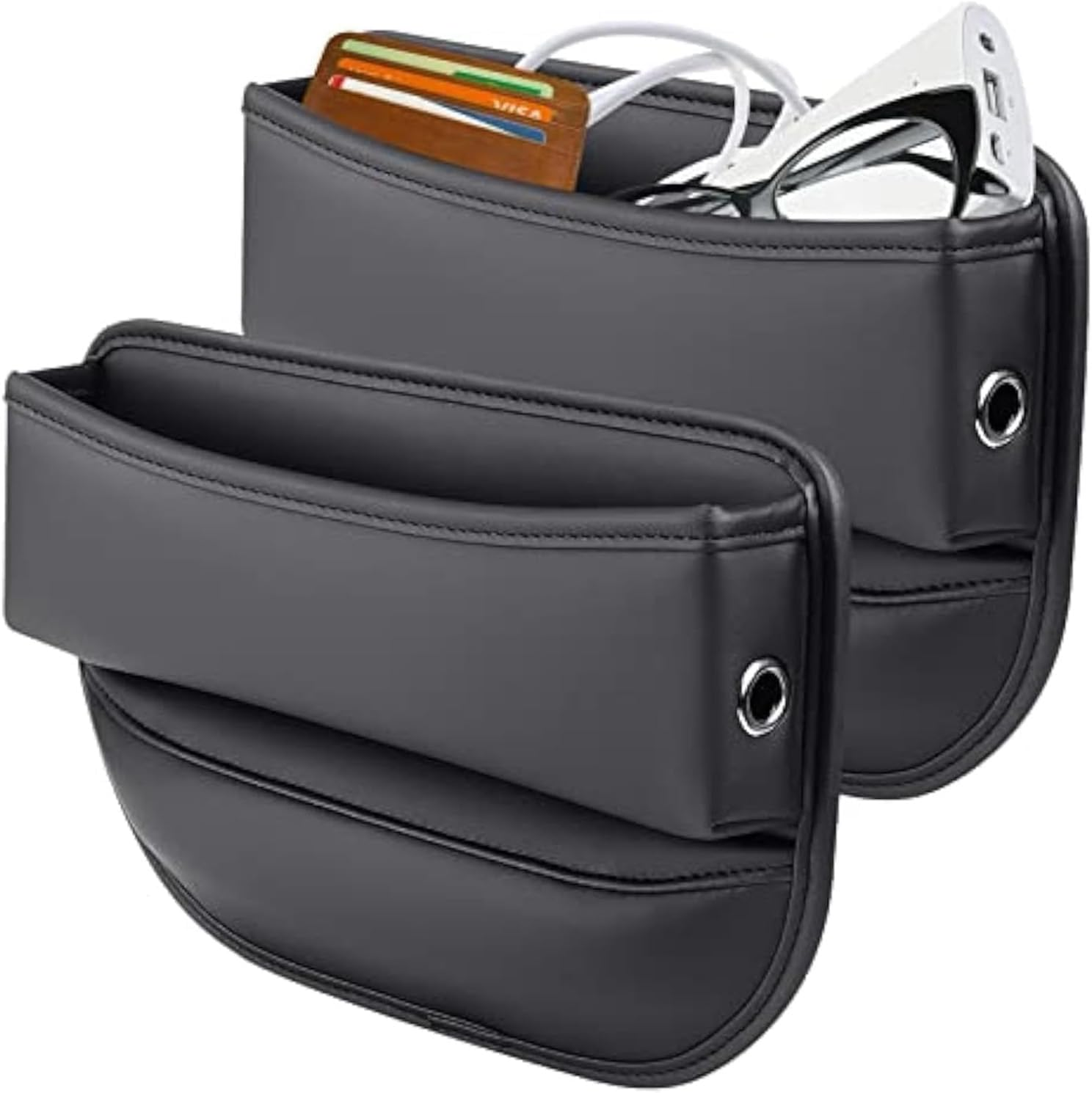 Elegananccy 2 Pack Car Seat Gap Filler Organizer, Adjustable Leather Car Seat Storage Box for Phones, Glasses, Keys, Cards (Black) image number 4