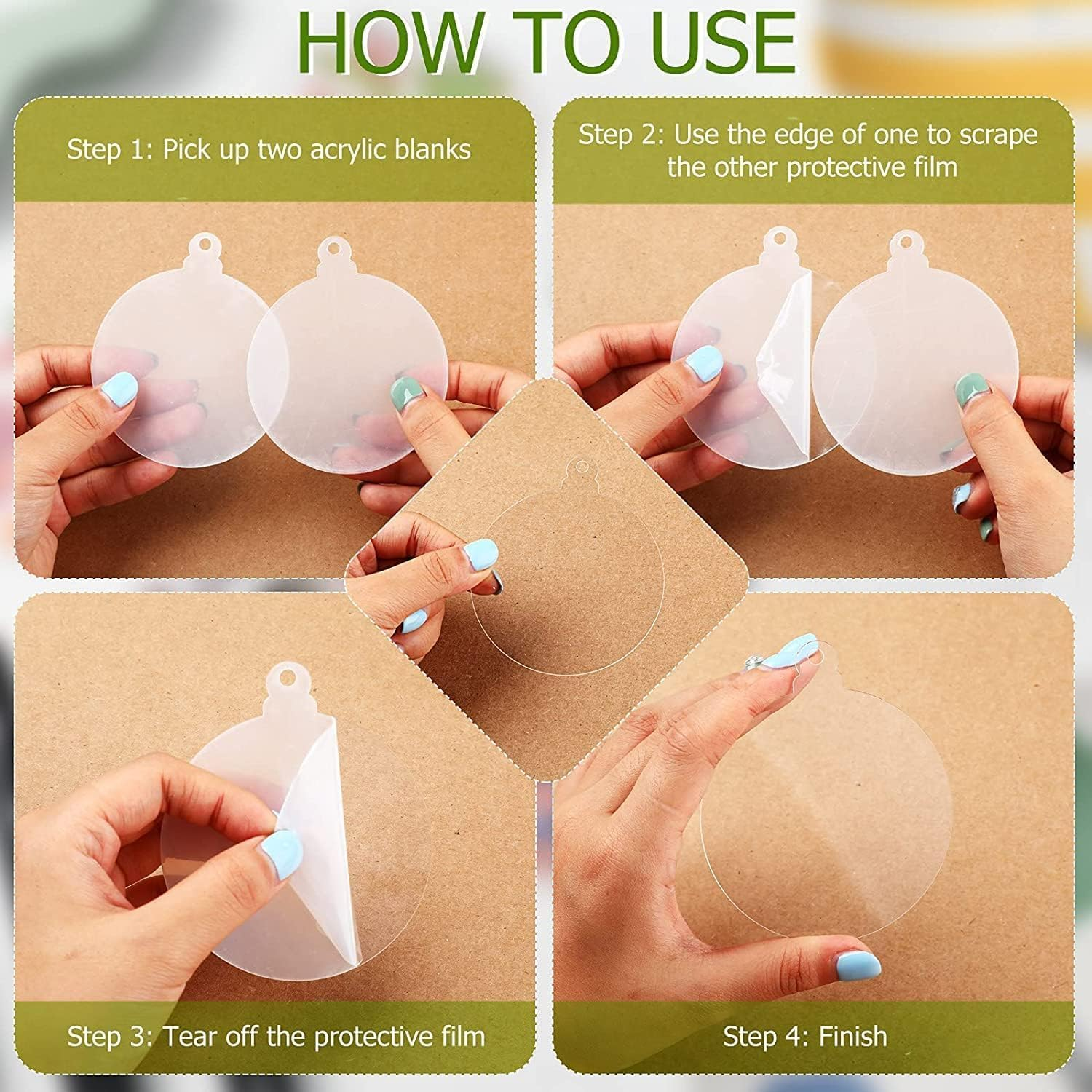 16 Pieces Clear round Acrylic Christmas Ornament with Red Ribbon DIY Blank round Acrylic Ornament Transparent Circle Discs for Christmas Bauble Tree Decoration Tag Craft (Cute Style, 4 Inches) image number 4