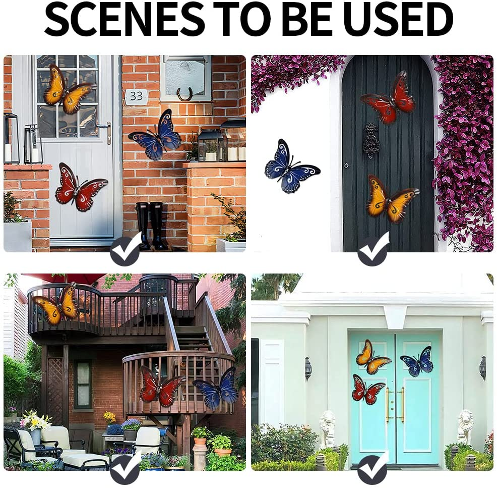 QMCAHCE Large Metal Butterfly Wall Decor 3Pack 3D Iron Art Sculpture Butterfly Decoration for Indoor and Outdoor, Patio, Fence, Garden, Yard, Bedroom, Living Room image number 6