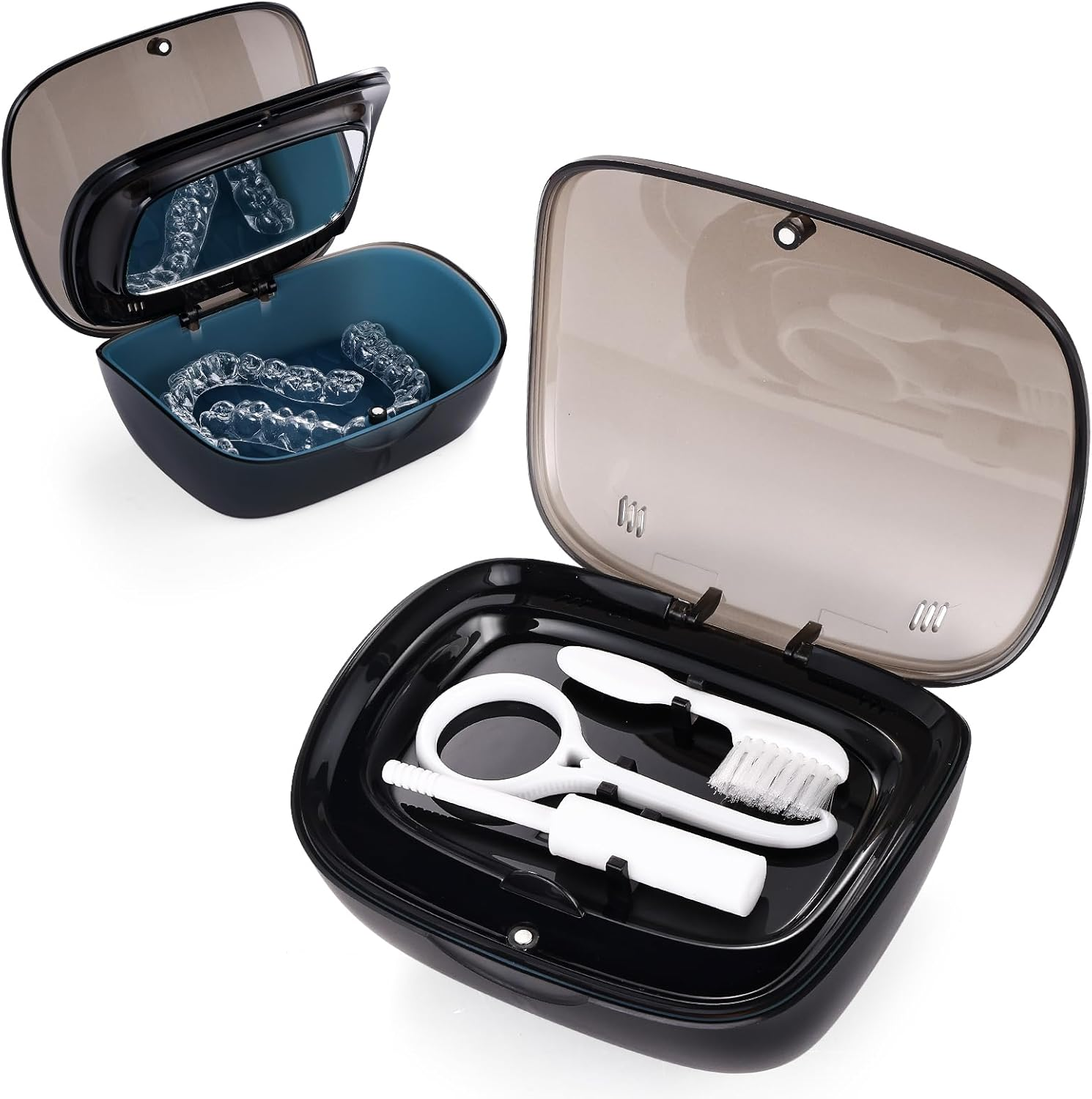 Double Layer Aligner Case Retainer Case with Mirror, Retainer Holder with Remover Tool and Cleaning Brush with Vent Holes Compatible with Aligner Case, Retainer Case,Orthodontic Supplies Case