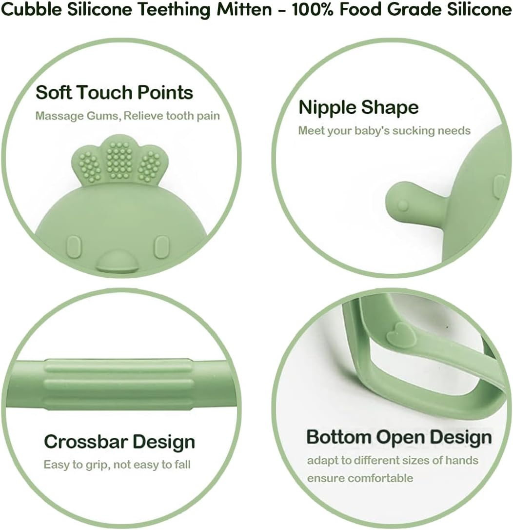 2 Pack Silicone Teething Mitten for Soothing Teething Pain Relief, BPA Free anti Dropping Wrist Hand Teether Toy, Baby Chew Toys for Sucking Needs (Chick - Blush Ivory) image number 3