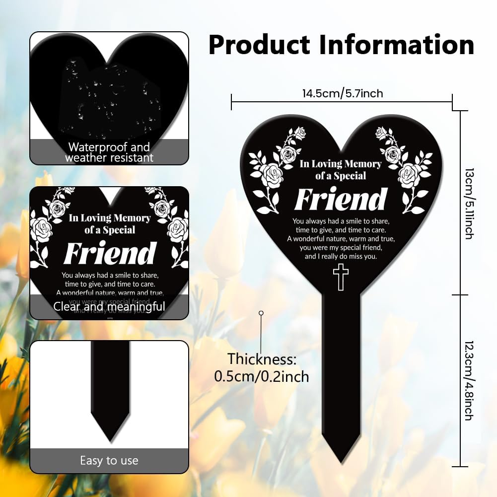 GLOBLELAND Heart-Shaped Flower Branch Garden Stake Memorial Plaque Memorial Stake for the Cemetery Acrylic Grave Stake Waterproof Condolences Garden Stake for the Yard Grave Cemetery image number 2