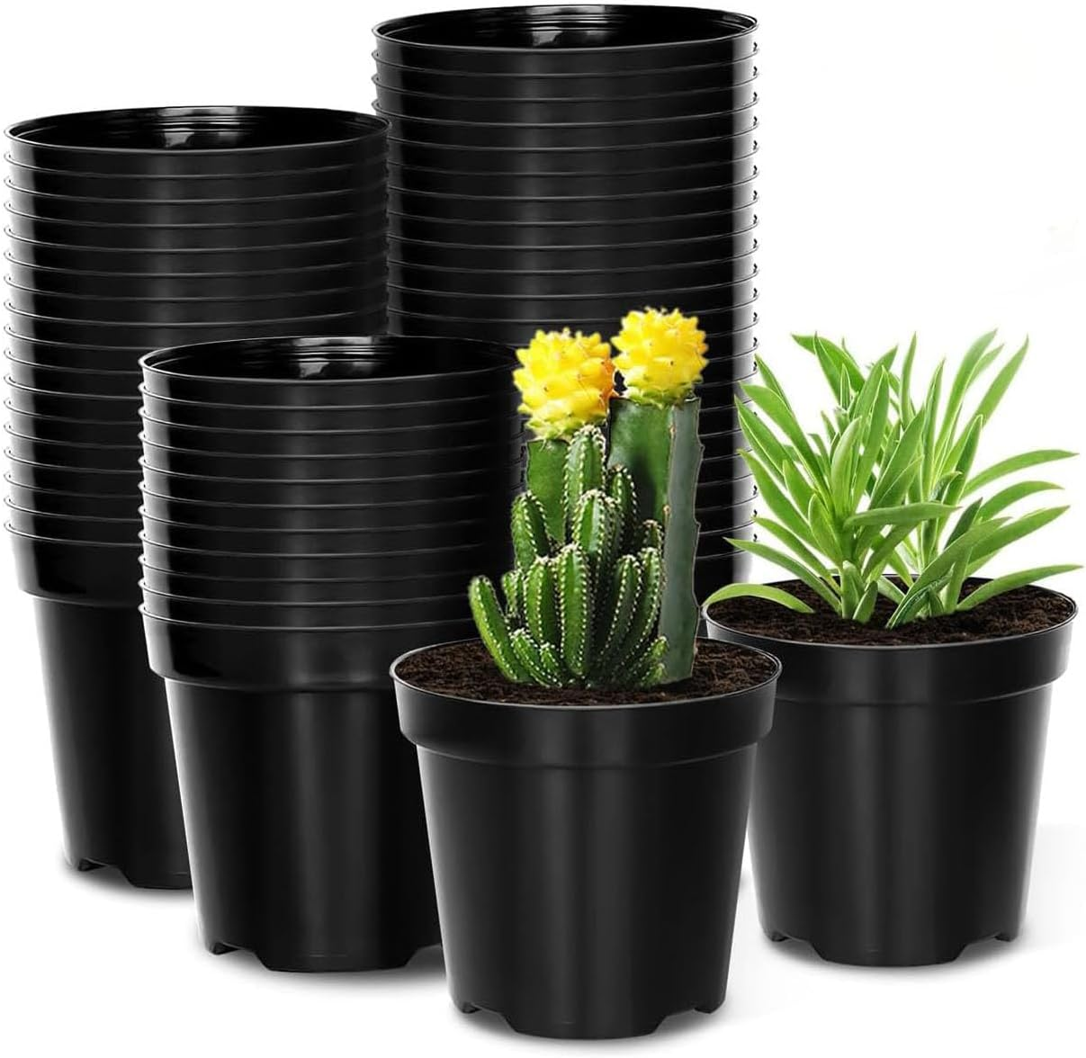 20 Pack Small Nursery Pots,Black Thick Seedling Pots,Plant Pots with Drainage Holes for Indoor Outdoor,Plants Decorative Planters for House Plants image number 3