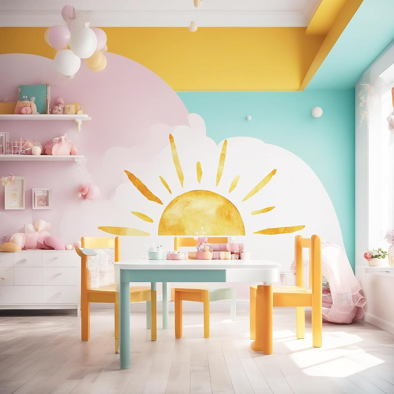 ('''') Half Sun Wall Decal Extra Large Boho Sun Wall Decals Peel and Stick Removable Sunshine Wall Stickers for Bedroom Decor Nursery Decor Playroom Decor image number 1