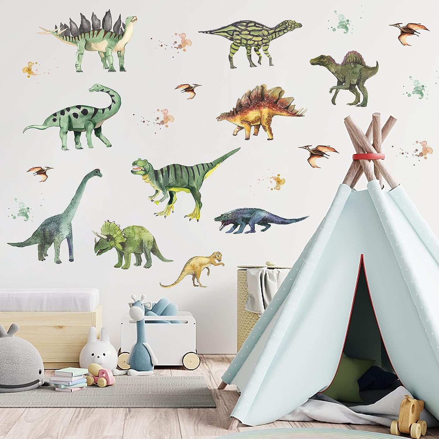 14Pcs Dinosaurs Wall Stickers, Removable Forest Dinosaur Wall Decals Waterproof Dino Animal Decor Mural for Bedroom Living Room Bathroom Home Decoration image number 2