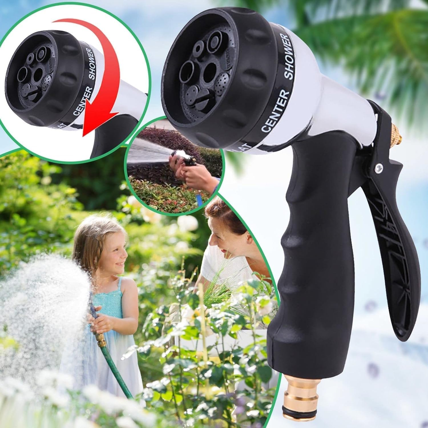 Garden Hose Nozzle, Hose Gun, Pressure Sprayer with 8 Spray Modes, Hose Spray Gun Is Suitable for Watering Plants, Gardens, CAR Washing, Cleaning and Pets, ETC. image number 2