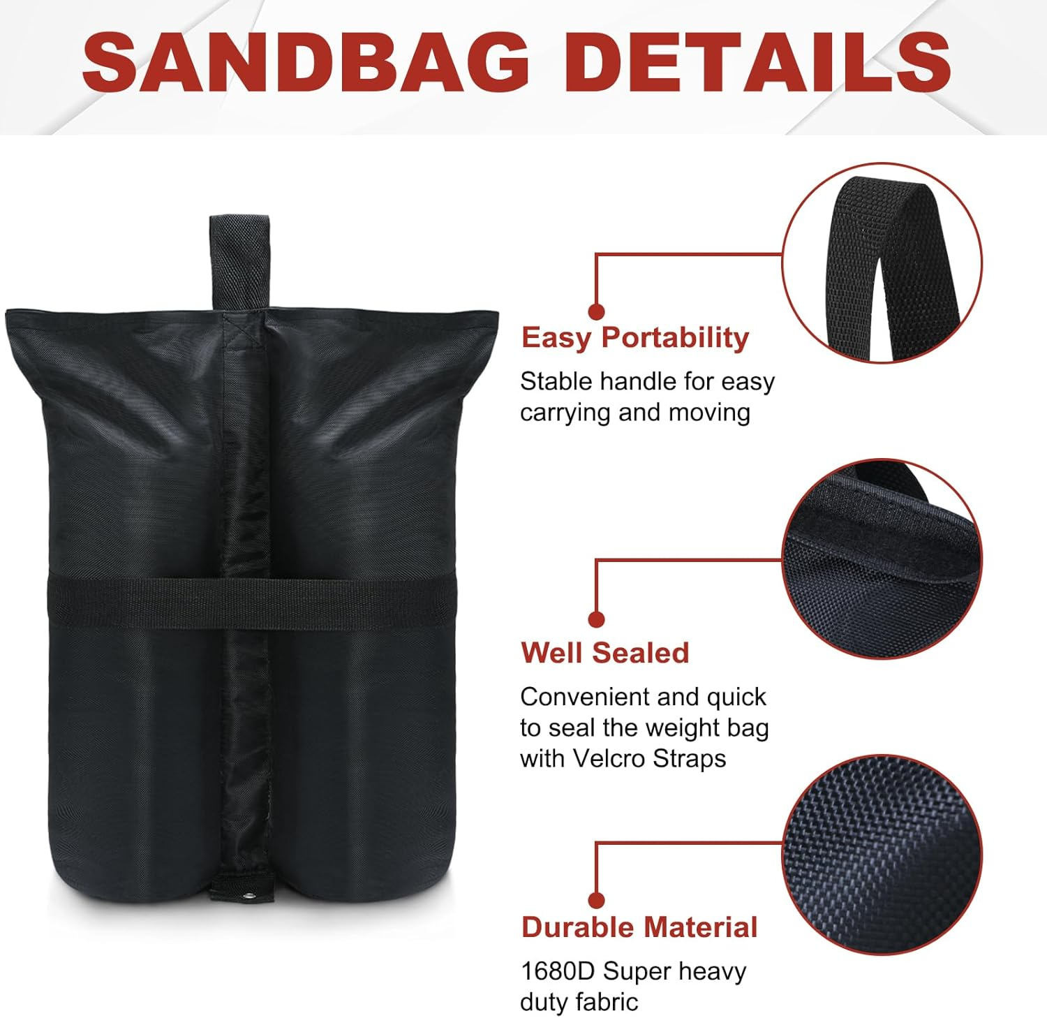 ABCCANOPY Heavy Duty Premium Instant Shelters Gazebo Weight Bags - Set of 4-50Lb Capacity per Bag (Black-Plus) image number 2