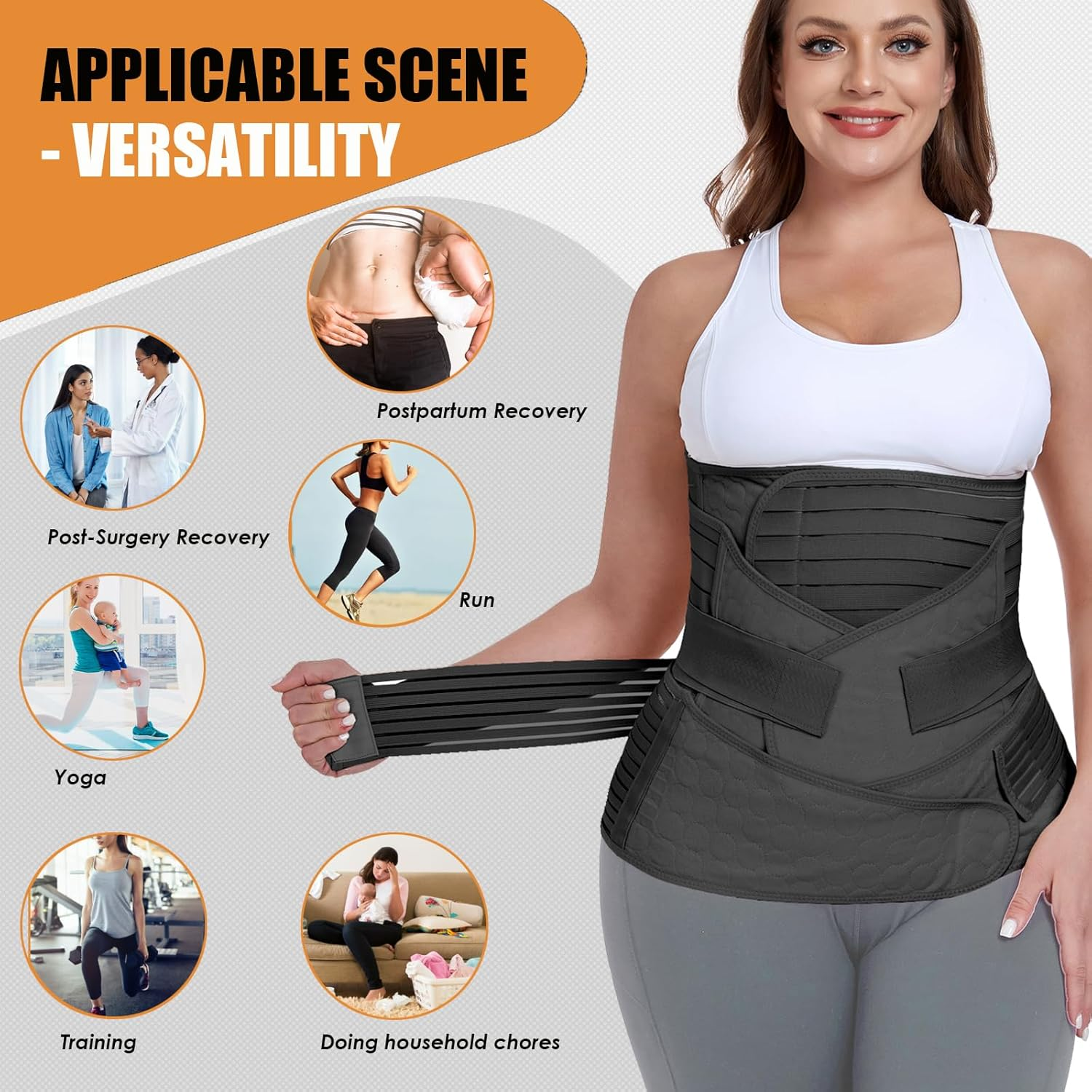 3 in 1 Postpartum Belly Support Recovery Wrap - Postpartum Belly Band & Abdominal Binder Shapewear (Black, XL)
