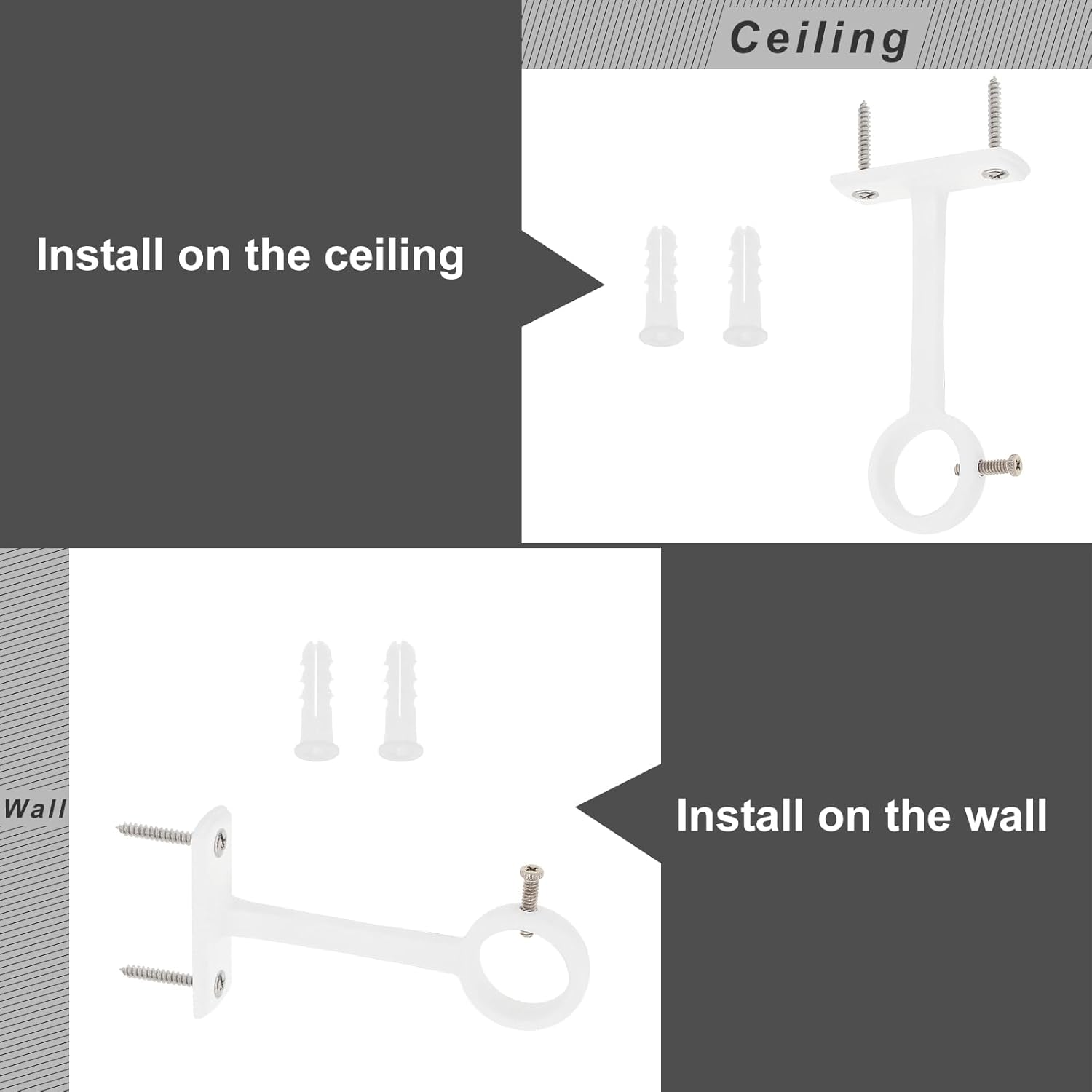 Ceiling-Mount Curtain Rod Brackets, Heavy Duty Ceiling and Wall Curtain Rod Holder for 1 Inch Drape Pole (White (Set of 2)) image number 4