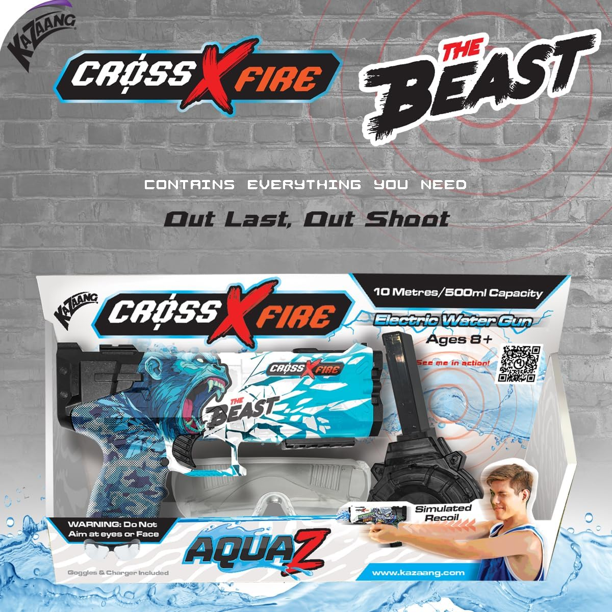Kazaang Cross Fire Aquaz Watergun - the Beast - Powerful Electric Water Gun Pistol with Built-In Motor and 10M Range - Battery Operated Water Gun Toy with 1200Mah Capacity Battery - Age 8+ image number 4