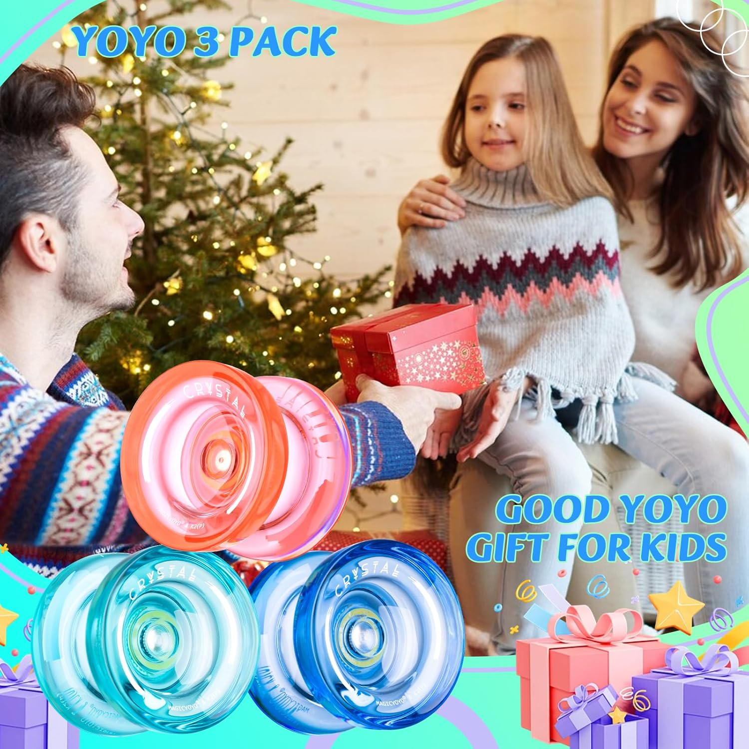 MAGICYOYO K2 plus Crystal Yoyos for Kids, Dual Purpose Responsive Yo-Yo for Beginner, Replacement Unresponsive Bearing for Intermediate, + 15 Strings, 3 Bags,3 Bearing Removers(Green + Blue + Orange)