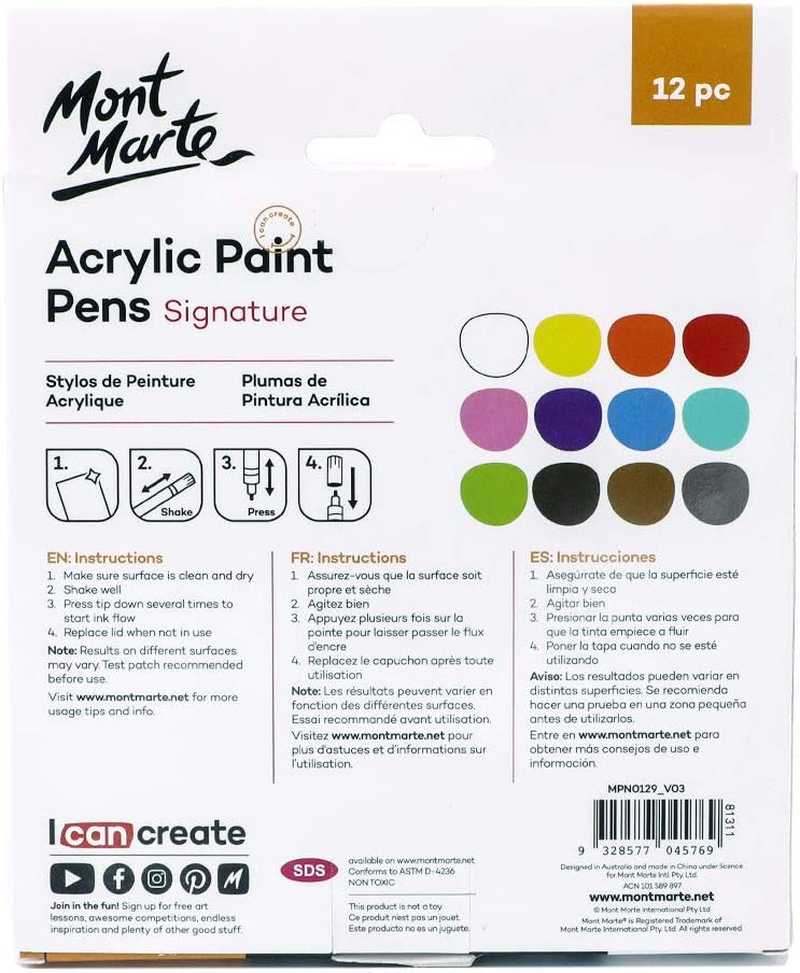 Mont Marte Signature Fine Tip Acrylic Paint Pens (12 Pieces) image number 2