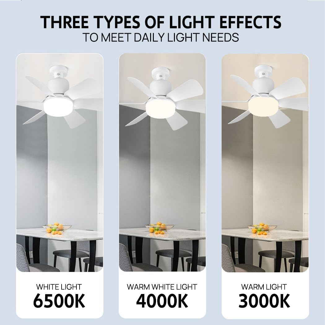 40W White Ceiling Fan with LED Light Remote Control Voice Control 3 Colors Dimming and 3 Speed Settings, Remote Control E27 Plug in Fan Light Bulb for for Living Room Bedroom 42CM/52CM (52CM)