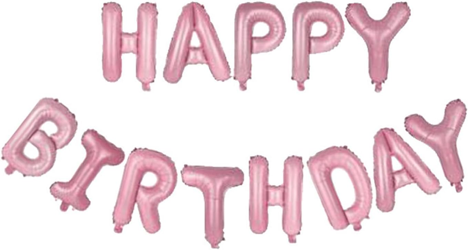 Happy Birthday Balloons Banner Aluminum Foil Letters for Birthday Party Decoration (Pink)