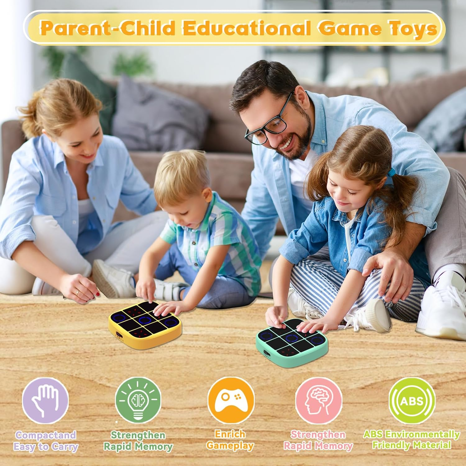 4-In-1 Electronic Tic Tac Toe Bolt Game, Handheld Puzzle Game Console, Educational and Memory Growth, Portable Travel Games, Board Games for Kids and Adults (Yellow) image number 5