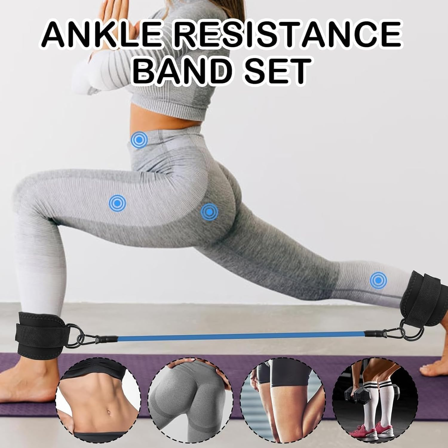 Resistance Bands Set with Ankle Straps, Ankle Resistance Bands with Cuffs, Ankle Bands for Working Out, Glutes Workout and Butt Exercise Equipment for Women Legs and Glutes image number 1