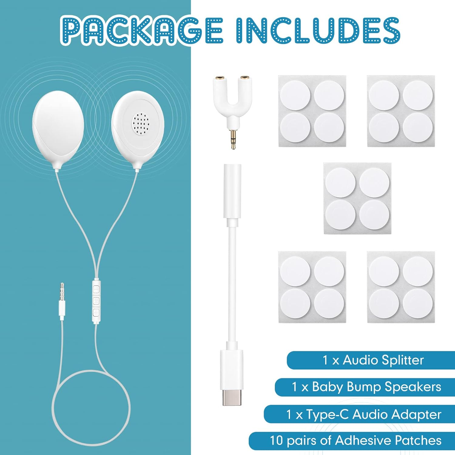 Konohan 8 Pcs Baby Bump Headphones Set Belly Headphones for Pregnant Women White Belly Speakers Women for Pregnancy Safely Play Music, Sounds, and Voices to Your Baby in the Womb image number 5