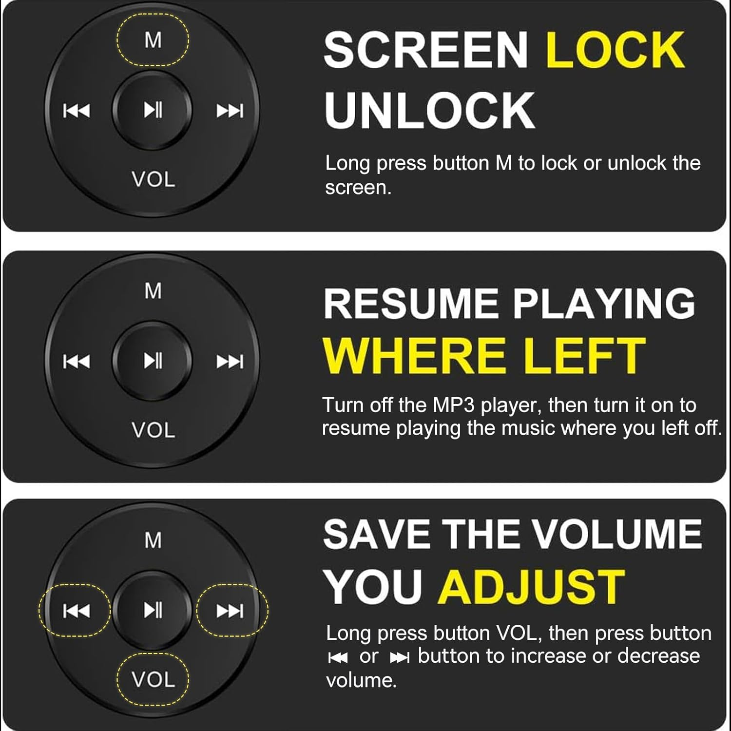 RUIZU 64GB MP3 Player with Bluetooth 5.3, Portable Music Player for Kids Sports Running, FM Radio, Voice Recorder, Equalizer, 80H Digital Audio Video Shuffle Resume Playback, up to 128GB Micro SD Card image number 2