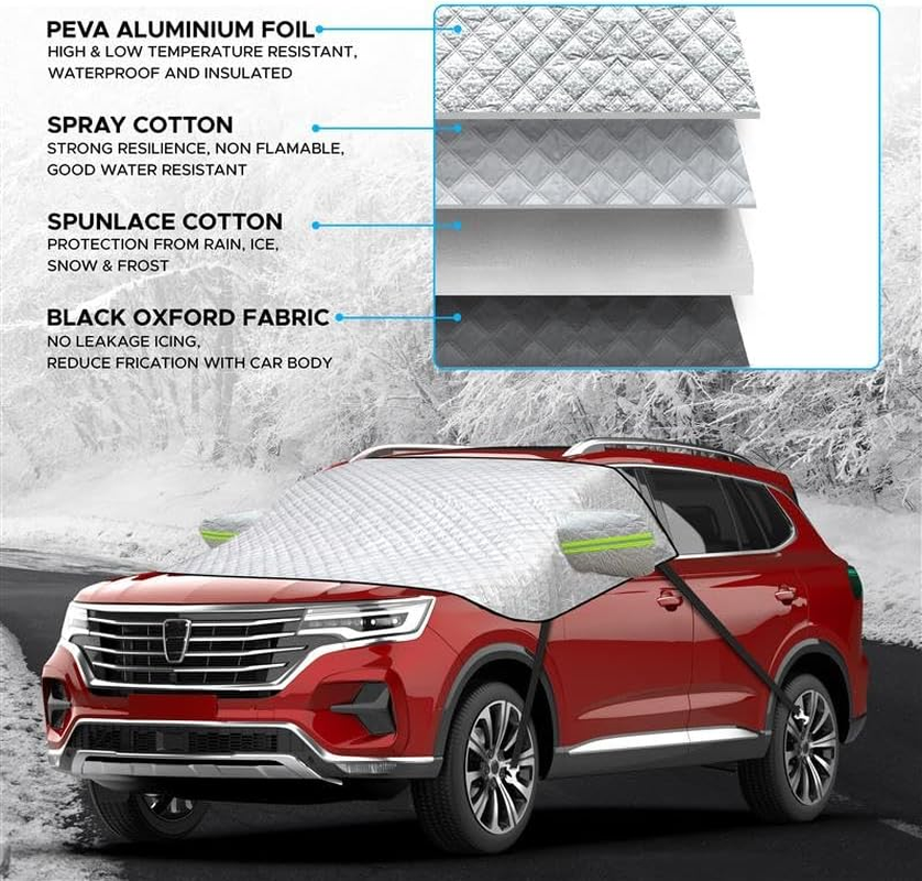 Econour Windshield Snow Cover with Side Mirror Cover | Four-Layer PEVA Protection from Snow, Ice, Frost | Windproof Snow Cover for Car | Snow Windshield Cover for All Weather Protection