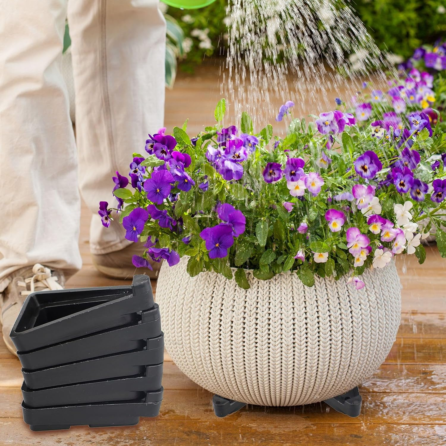 24 Pcs Pot Toes Plant Feet Invisible Flower Risers Potted Triangle Stand for Indoor and Outdoor Lifters Supports Pots Terracotta Small Large Pot(Black) image number 2