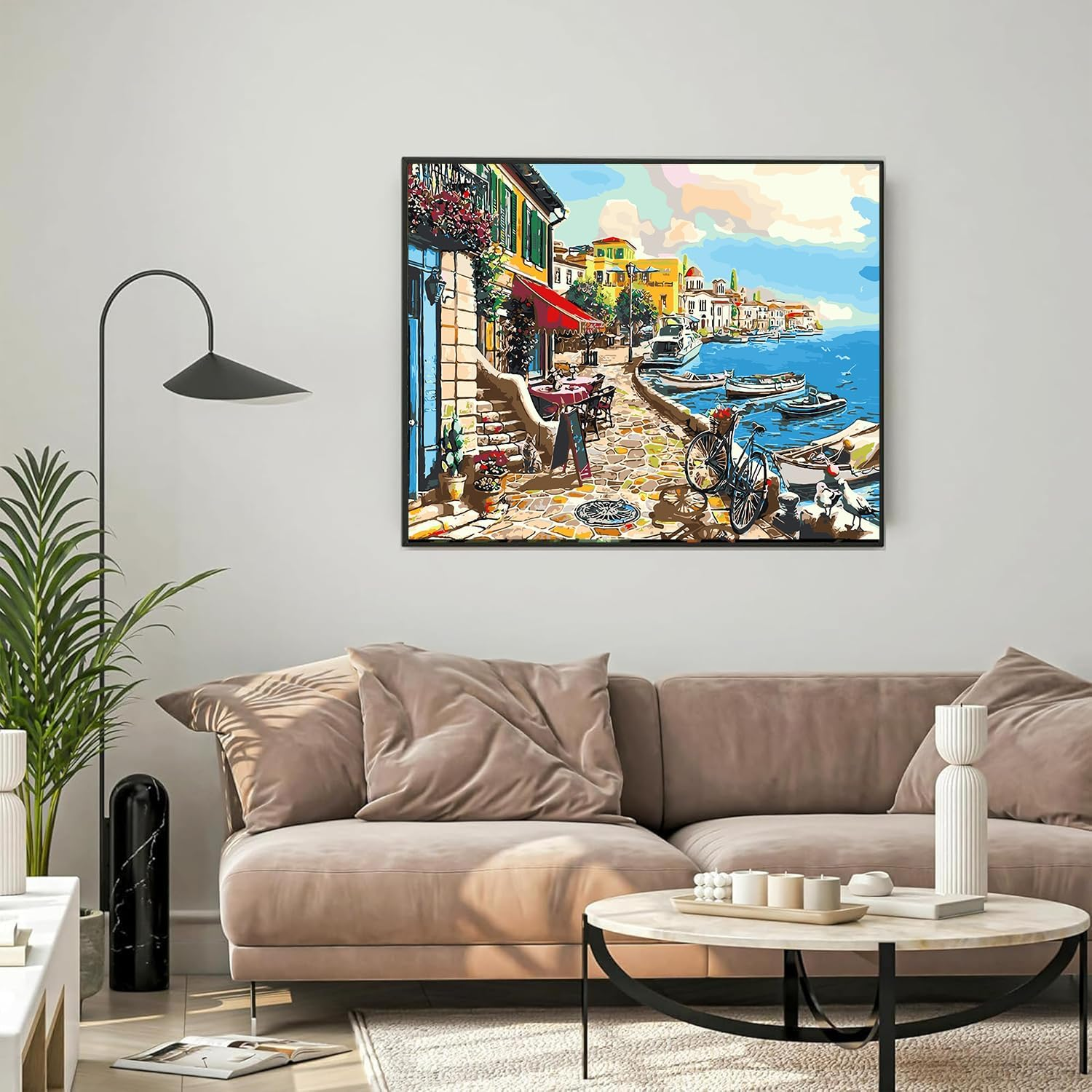 Paint by Number for Adults. Coastal City DIY Acrylic Painting Kit for Adults Beginner &ndash; 16&rdquo; X 20&rdquo;With 3 Brushes and Bright Colors