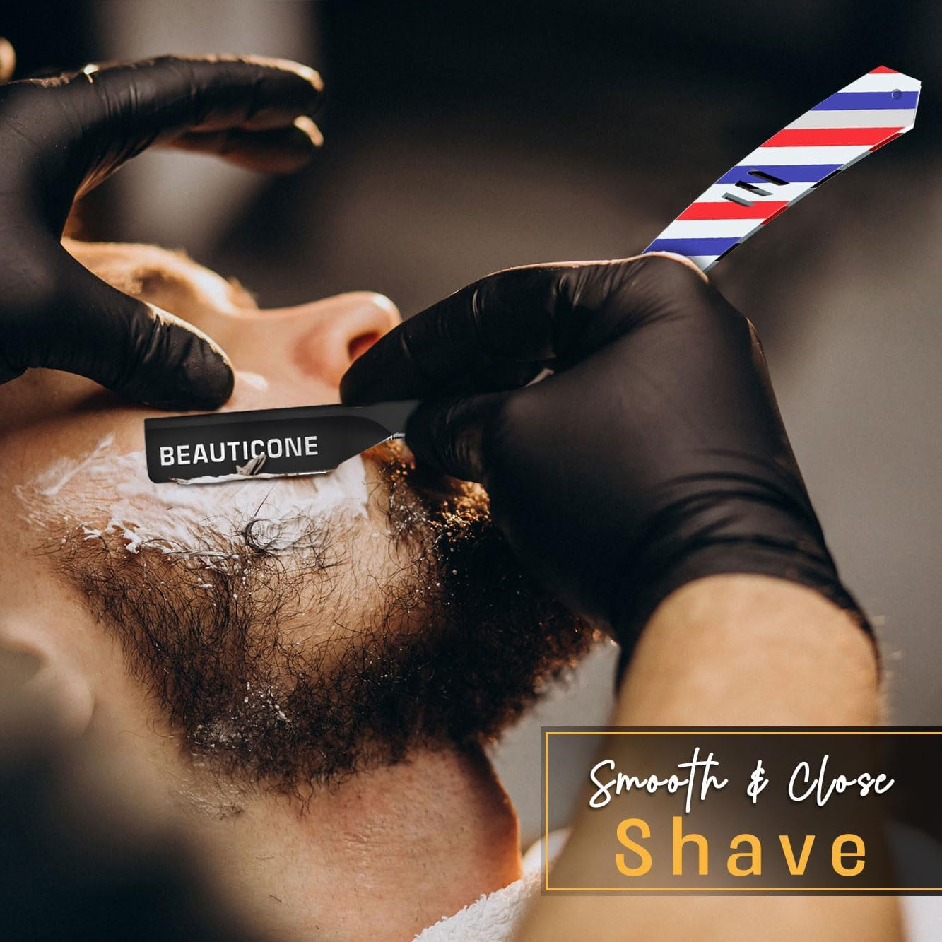 BEAUTICONE Professional Straight Razor for Men with 100 Single Edge Blades | Slide-Out Design (Barber Pole) image number 1