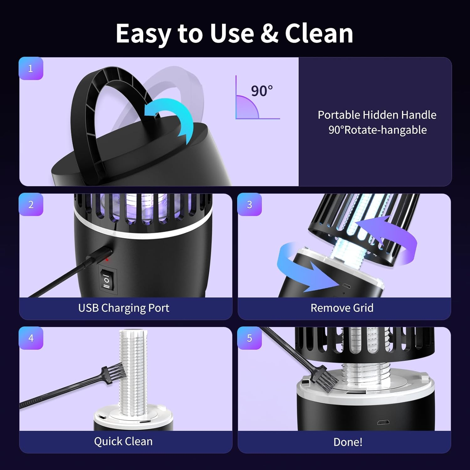 Fly Killer, Mosquito Killer Lamp Electric Fly Zapper Fly Trap, USB Fruit Fly Killer UV Insect Killer Bug Zapper for Bedroom, Camping, Kitchen, Office, Safe Fly Catcher Outdoor Indoor for Home Use image number 1