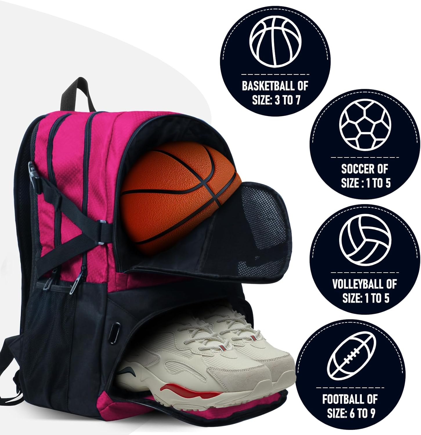 Basketball Backpack, Waterproof Basketball Bag with Large Shoe and Ball Compartment, Backpack for Women Men, Sports Equipment Bag for Soccer, Volleyball, Gym, Outdoor, Travel, 30L image number 4