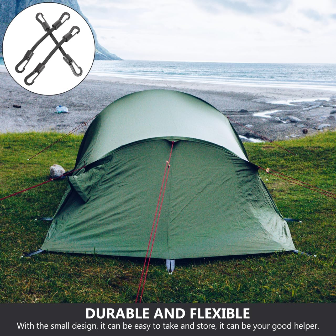 5Pcs Elastic Hook Straps - Heavy Duty Bungee Cords with Hooks Multi-Function Tie down Straps for Outdoor Camping Tent Fastening & Kayak Securing image number 3