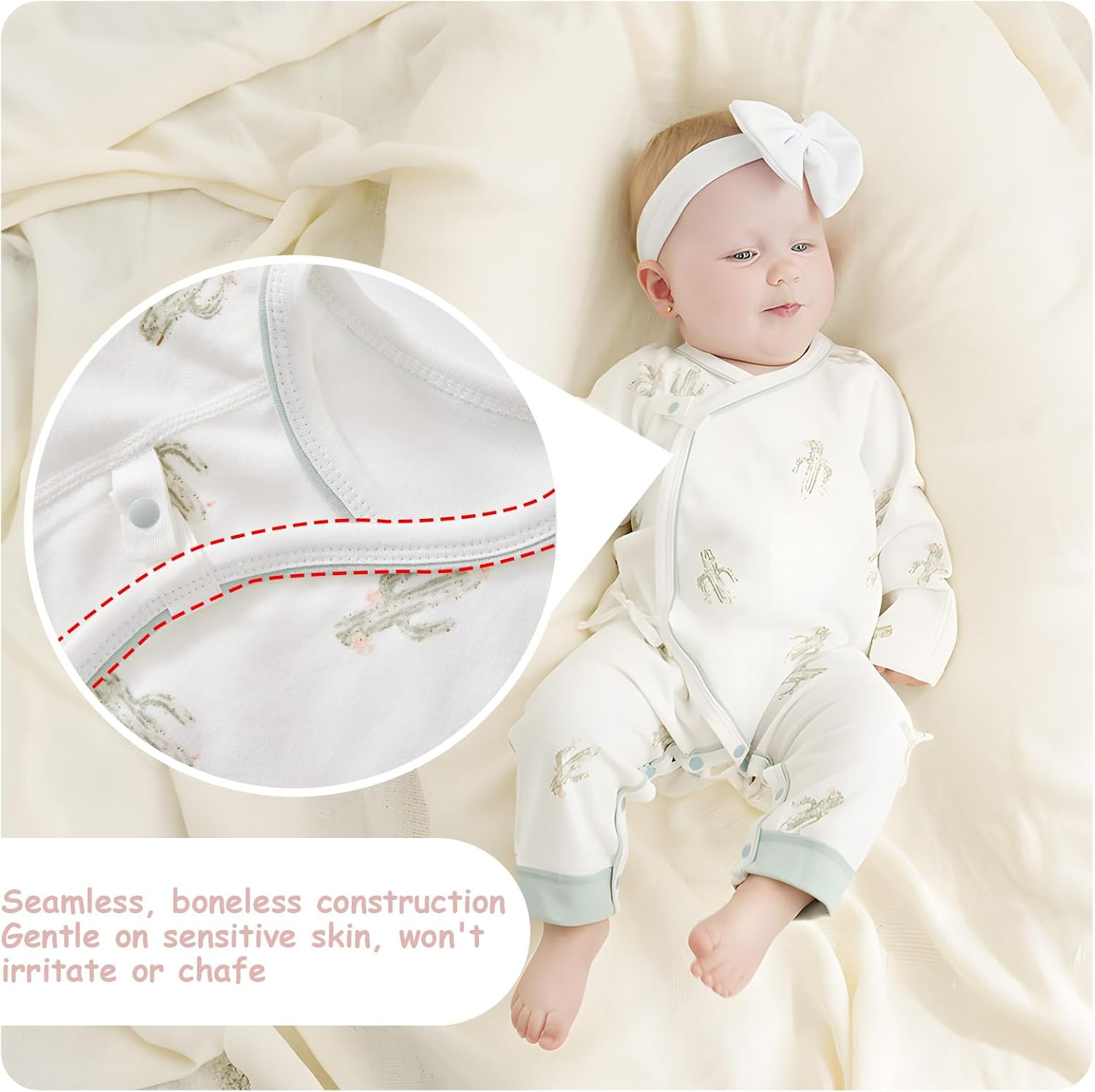 100% Organic Cotton Soft Newborn Baby Romper for Boys and Girls Unisex, Long Sleeve, 0-6 Months