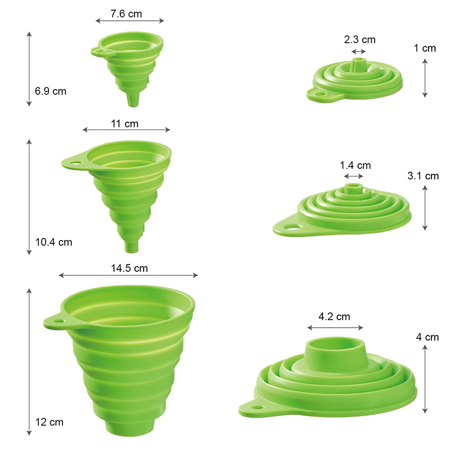 3 Sizes of Silicone Collapsible Funnel Set for Filling Bottles,Yenghome Small and Large Kitchen Gadgets Foldable Funnel for Water Bottle Liquid Transfer（14.5Cm 11Cm 7.6Cm Length） image number 3
