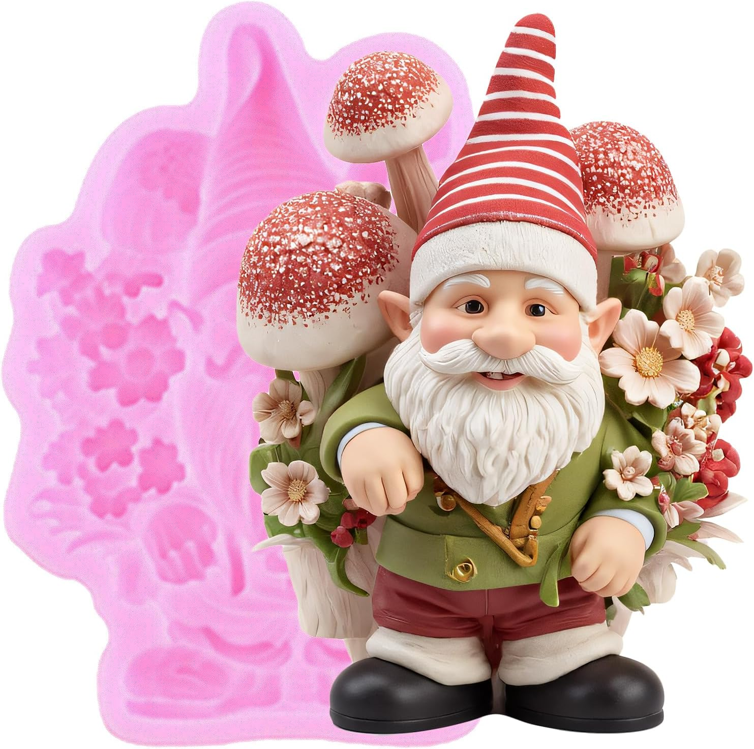 Christmas Fondant Molds Gnome Cake Decorating Silicone Molds Mushroom Chocolate Mold for Cupcake Topper Sugar Craft Chocolate Candy Gum Paste Polymer