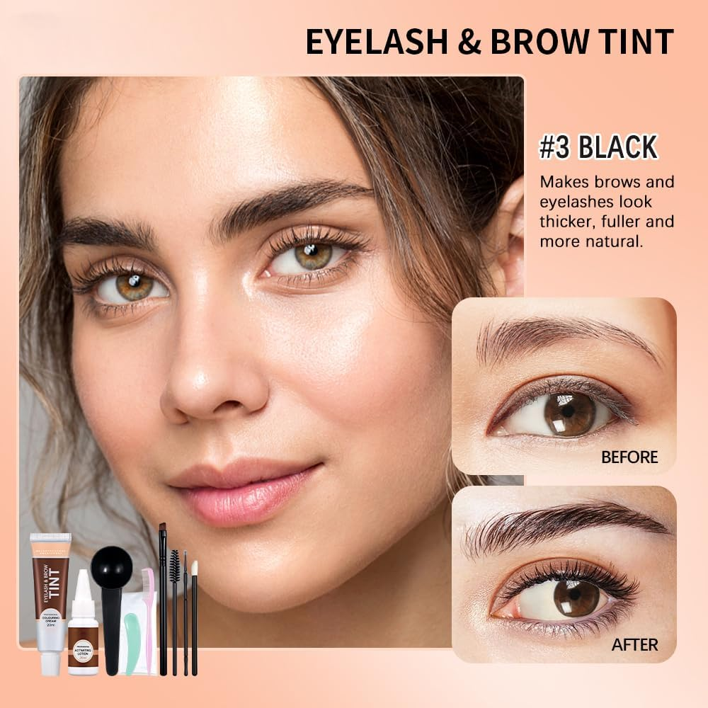 2-In-1 Eyebrow Lamination Kit Brow Lash Lift Kit and Eyebrow Tint Waterproof Semi Permanent Color with Natural Looking Lift Salon Quality Results at Home, 4-6 Week Lasting Effect (Black, #3) image number 6