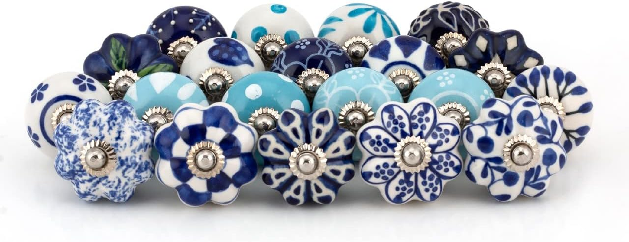 ATCUSA Vintage Multi Designed Decorative Ceramic Cupboard Kitchen Cabinet Door Knobs Bathroom Dresser Almirah Drawer Pulls Retro Handles Boho Classical Glazed Hardware (White Gold New - Pack of 6) image number 4