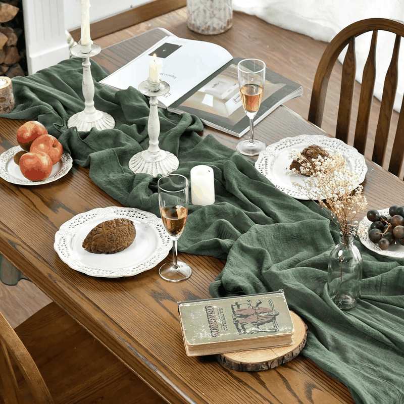Artoid Mode Verde Foresta Fashion Boho Gauze Cheesecloth Dusty Table Runner, 90 X 300 Cm Seasonal Holiday Kitchen Dining Table Decoration for Indoor Outdoor Home Party Decor image number 6