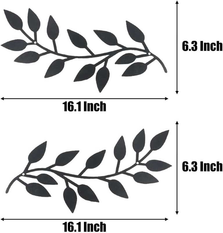 2 Pieces Metal Leaf Leaves Wall Hanging Decor - Olive Branches and Leaves Modern Wall Art above Bed, Outdoor (Black, One Size) image number 3