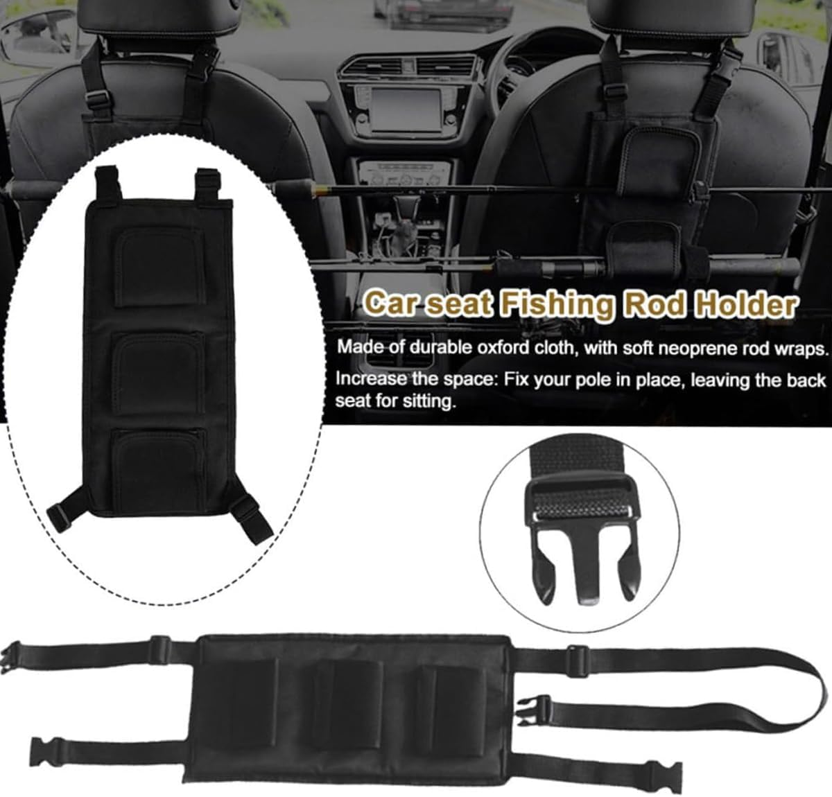 AIMALL 2Pcs Car Fishing Rod Rack Strap Holder for Backseat Storage, Portable Adjustable Fishing Pole Organizer, Durable Oxford Cloth with Neoprene Rod Wraps image number 1