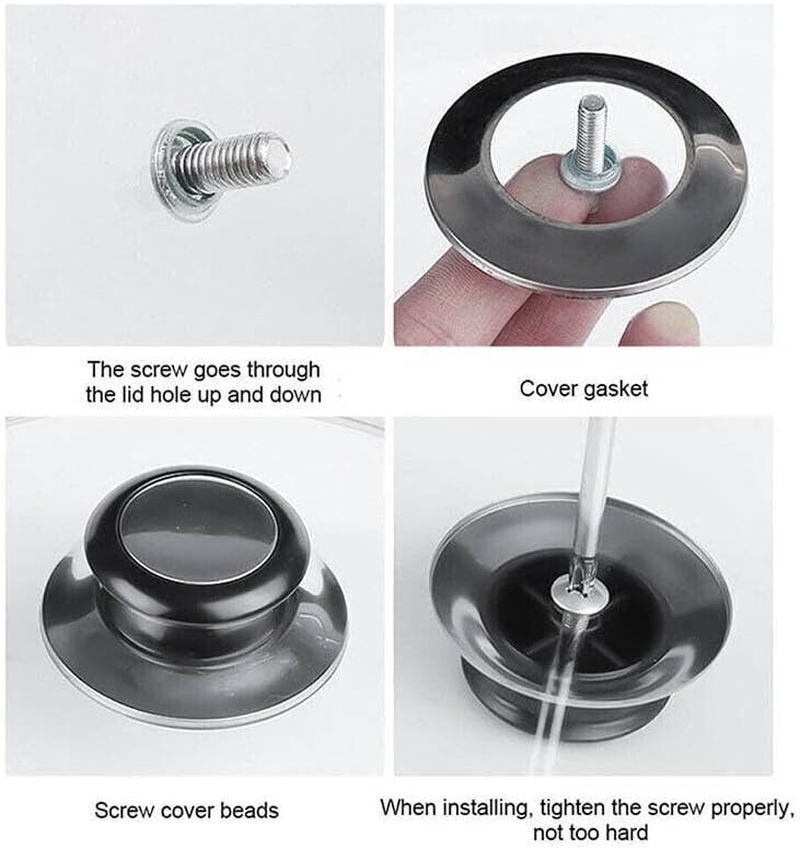 AIMALL 2PCS Kitchen Pot Lid Replacement Knob Handle Set, 2.17 X 0.79-Inch Durable Stainless Steel and Plastic Grip, Universal Fit for Cookware, Easy Installation image number 3