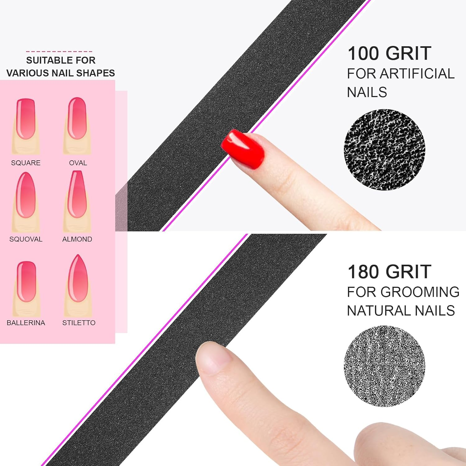 YBVABE Nail File Black 48 Pack - 100/180 Grit for Precision Nail Shaping, Durable Washable Emery Boards for Nails, Ideal for Acrylics, Professional Salon Quality, Dual Grit Manicure and Pedicure Tool image number 5