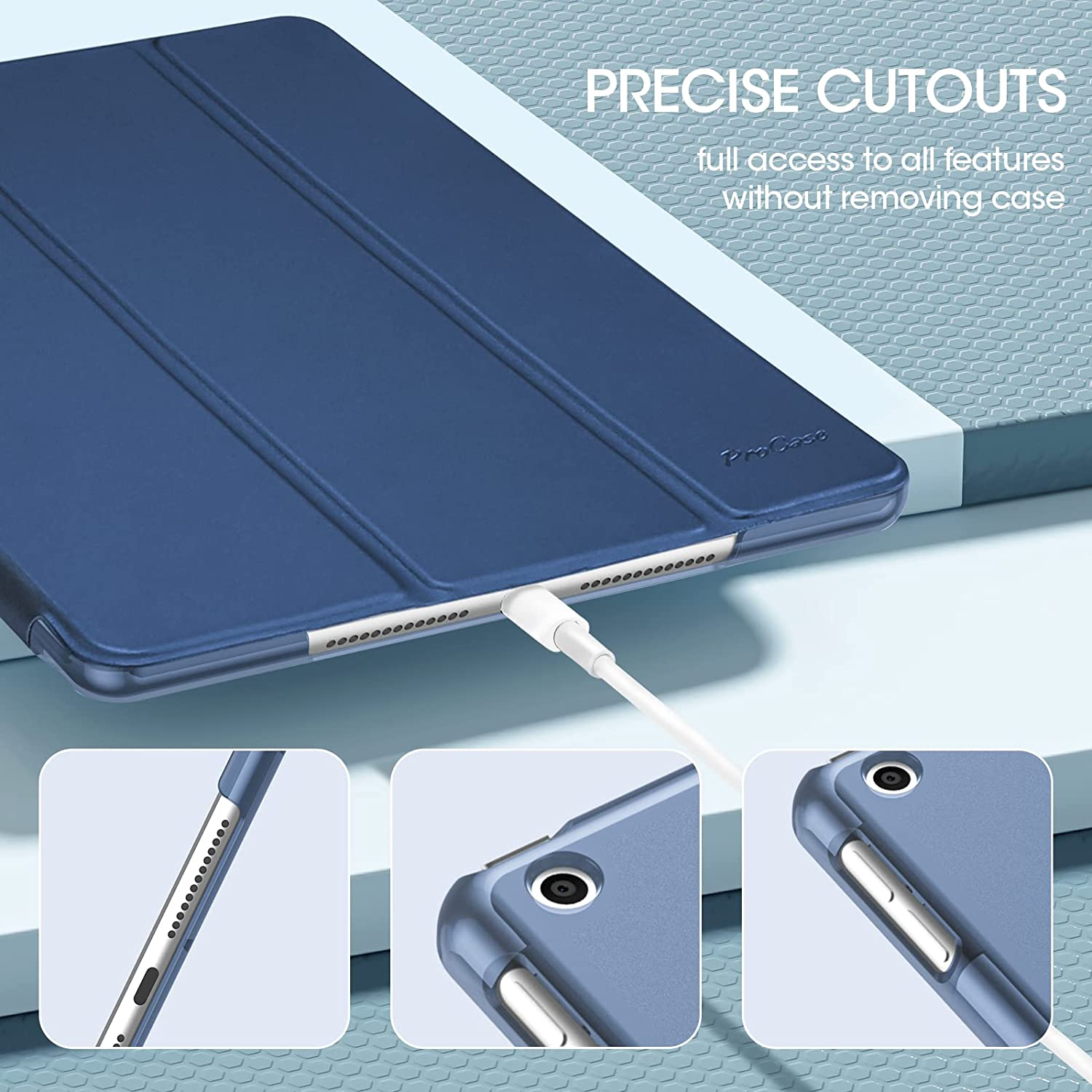 Procase Ipad 10.2 Case 9Th Gen 2021/ Ipad 8Th Gen 2020/ 7Th Gen 2019, Slim Stand Hard Back Shell Protective Smart Cover Case for 10.2 Inch Ipad 9/8/7 -Darkblue - Antiquemoss image number 7