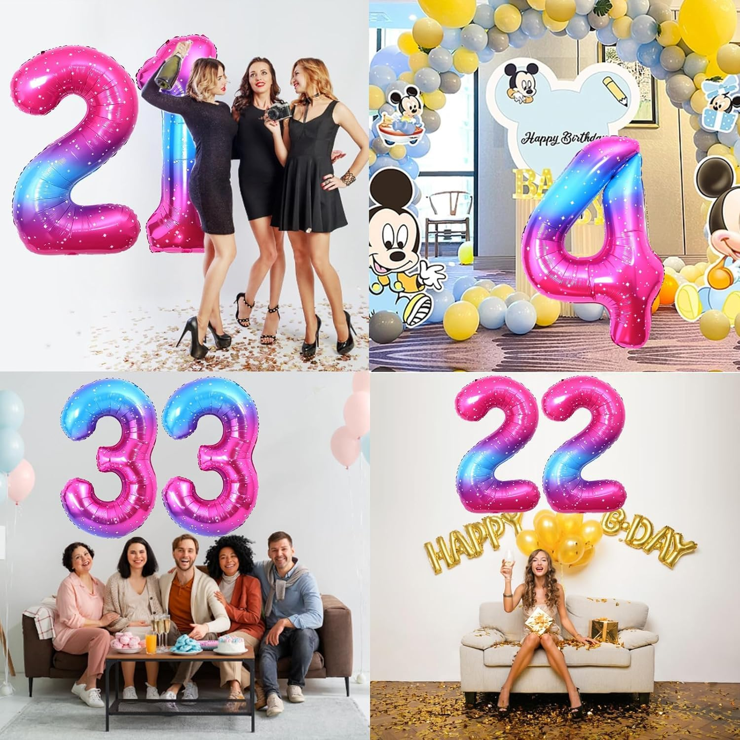 40 Inch Large Starry Sky Number Balloons, Giant Jumbo Helium Foil Mylar Big Gradient Colorful Number 2 Digital Two Balloons for Birthday Party Anniversary Wedding Decorations image number 5