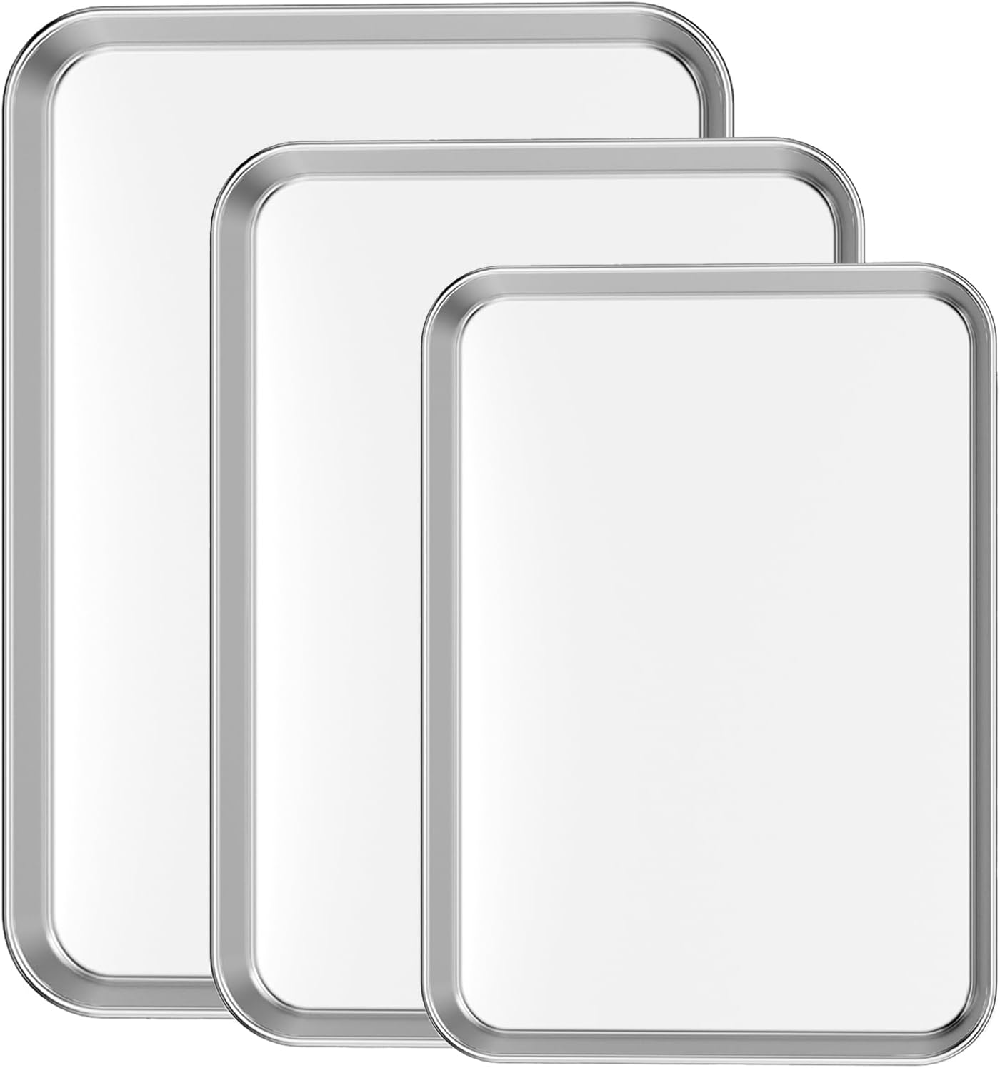 Stainless Steel Bakeware Oven Tray, 16 Inch Commercial Grade Professional Bakeware, Healthy & Non-Toxic, Mirror Finish & Rustproof, Easy Clean & Dishwasher Safe, 3 Piece Set 10/12/16 Inch