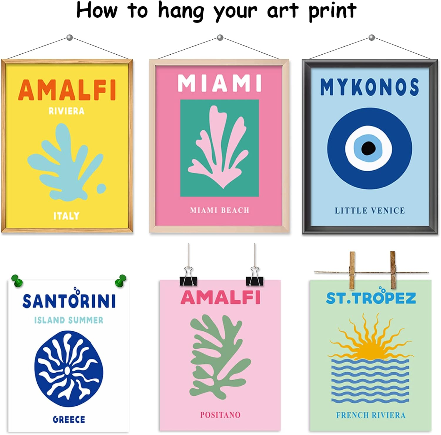 Whaline 9Pcs Preppy Travel Wall Art Prints Abstract Aesthetic Room Decor Colorful Minimalist Unframed Poster for Living Teen Girls Bedroom College Dorm Decor,10 X 12 Inch,Pink,(W7758) image number 1